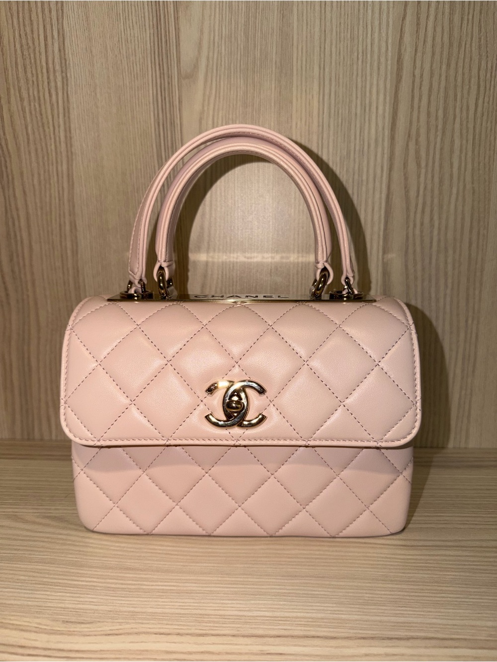 CHANEL Light Pink Quilted Top Handle Satchel with Gold Hardware